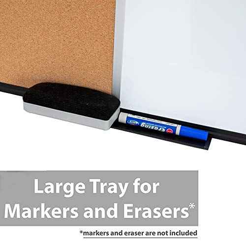 48 x 36 Inch Magnetic Whiteboard and Cork Combo Board, Wall Mounted Half Dry Erase Board & Cork Board Combination Board, Black Aluminum Frame