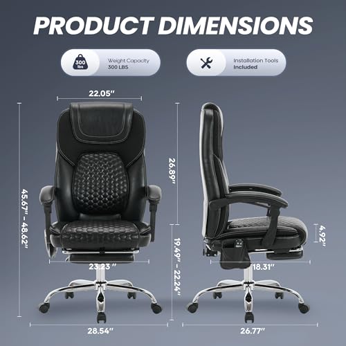 MALOL 300 lbs Big & Tall Massage Office Chair Black with Heat & Vibration