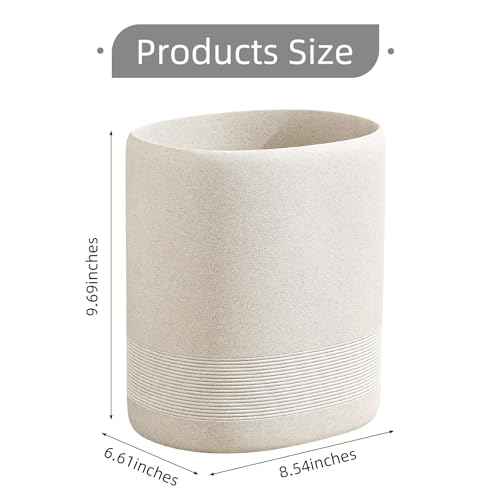 Trash Can, 1.8 Gallon Small Bathroom Trash Can, Simple Oval Stone Look Garbage Bin, Decorative Waste Basket for Kitchen Office, Home Decor, Bedroom, Living Room (Beige)