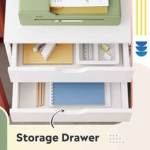 DEVAISE 5-Drawer Chest, Wood Storage file Cabinet with Wheels, White