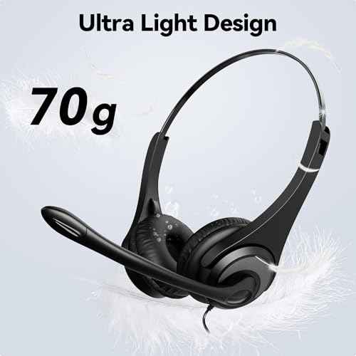 Corded RJ9 Telephone Headset with Noise-Canceling Mic for Cisco Phone Headset, Compatible with Plantronics M10/M12/M22/MX10 Amplifiers and Cisco IP Phone Series 6900/7800/7900/8800/8900/9900
