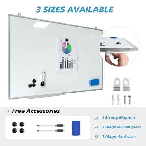Magnetic Writeboard 24X36 Dry Erase Board Hanging & Wall Mounted Whiteboard S Aluminium Frame Message Boards for Home, School, Office, Kitchen
