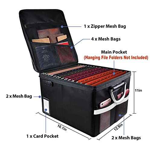 Fireproof Document File Organizer Box, Fireproof Safe Box with Lock, Portable Office Storage Cabinet for Hanging Letter/Legal Folder 16.1 x 12.9 x 11in