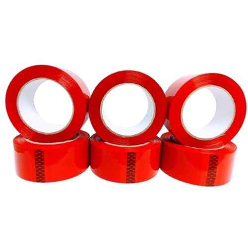Red Carton Sealing Tape, Packing Tape, Moving Tape, 2" Inch x 110 Yards, 2.0 Mil Thick, (6 Rolls) Heavy Duty Carton Sealing Tape