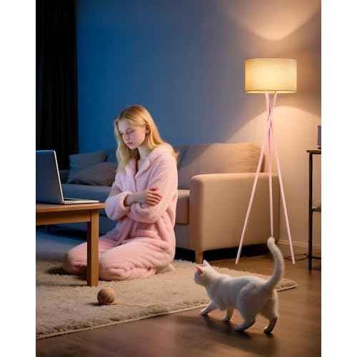 Lightdot Pink Tripod Floor Lamp, Modern Floor Lamps for Living Room, Standing Lamp with Linen Shade, E26 Bulb Included, 66" Tall Floor Lamp for Bedroom, Home Office