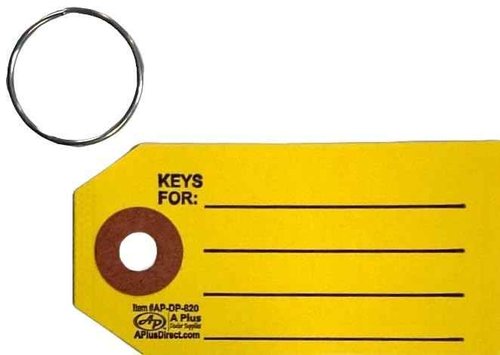 A Plus Dealer Supplies Yellow Reinforced Key Tags with Rings AP-DP-820 (P4*) 1,000 Quantity