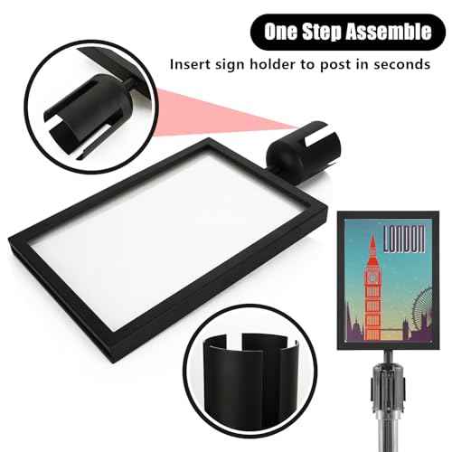 SHUESS 2 Pack Black Stanchion Sign Holder Frame, Double Sided Sign Frame with Cover for 8.5 x 11 Inches Paper Size, Stanchion Top Sign Frames for Crowd Control Sentry Stanchions