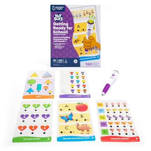 Educational Insights Hot Dots Getting Ready for School! Set - Preschool Workbooks with Interactive Pen, Homeschool Learning Books, Build Toddler Reading & Math Skills, Ages 4+