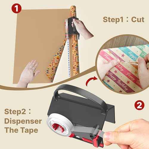 (2-Pack) Wrapping Paper Cutter & Tape Dispenser Dual Use with 4 Tapes£¬2 Replace Blades Kit for Christmas Gift Wrap Cutter Tool Paper Roll Holder Tube Sliding Slicing for Birthday Holiday.