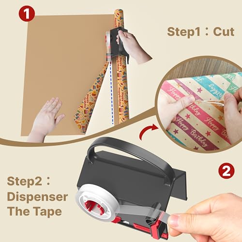 Black Wraprocut 2-Pack Wrapping Paper Cutter & Tape Dispenser Kit with 4 Tapes