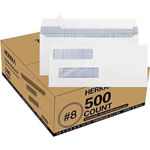 #8 Double Window Security Check Envelopes, No.8 Double Window Bussiness Envelopes Designed for QuickBooks Checks - Computer Printed Checks - 3 5/8 X 8 11/16 (NOT for INVOICES) - 24 LB - 500 PACK