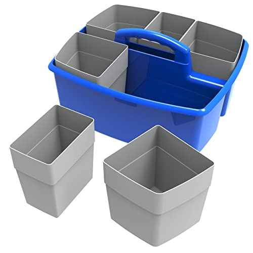 Storex Large Classroom Caddy with Cups, 13 x 11 x 6.575 Inches, Blue, Case of 2 (00985U02C)