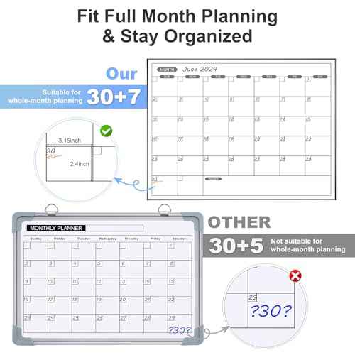 ARCOBIS Monthly Calendar Whiteboard, 24" x 18" Magnetic Dry Erase Calendar with Black Frame, Wall Hanging Planner for Home, Office, School