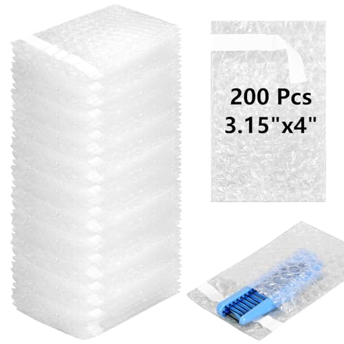 PerKoop Double Bubble Pouches 3.15 x 4 Inch, 200 Pack - Transparent Shipping Bags with Self-Adhesive Seal