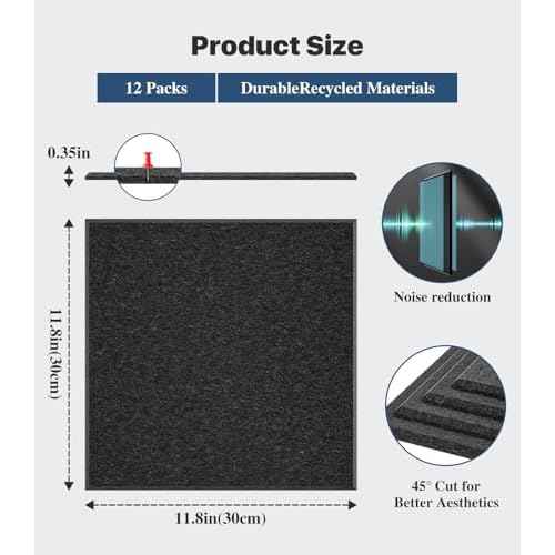 Large Cork Board for Walls - 12 Packs Bulletin Board,48"x36" Cork Board Felt Wall Tiles for Home, School & Office Decor Pin Board,Cork Felt Board DIY Vision Board -Black