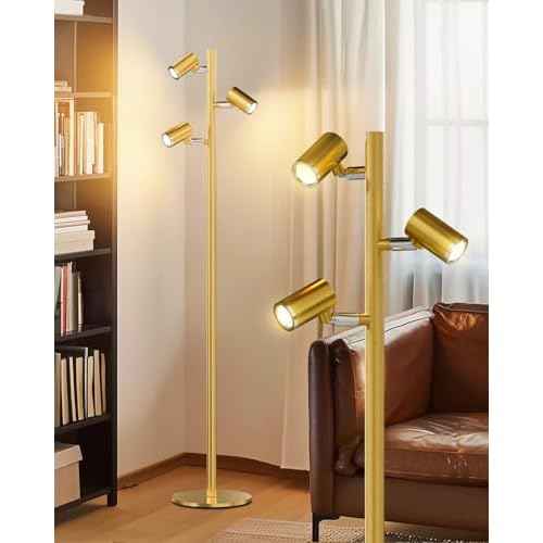 Lightdot 55IN LED Tree Floor Lamp for Living Room, Modern Standing Lamp with 3 Adjustable Rotating Lights, 3000K Warm White Standing Tall Pole Lamps for Living Room, Bedroom, Home, Office-Gold