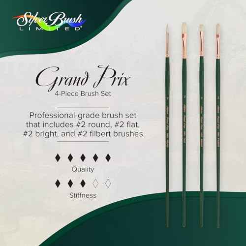 Silver Brush Limited GP-1078 Grand Prix Multi-Shape Set, 4pc Premium Long Handle Painting Set with Natural Hog Bristles, Round, Flat, Bright, and Filbert Brushes for Oil, Acrylic, Gouache, or Casein