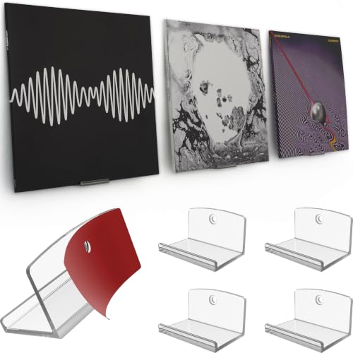 Modern JP Clear Vinyl Record Wall Mount 4-Pack – Strong Adhesive & Screw-in Album Holder for 1LP & 2LP, Minimalist Display