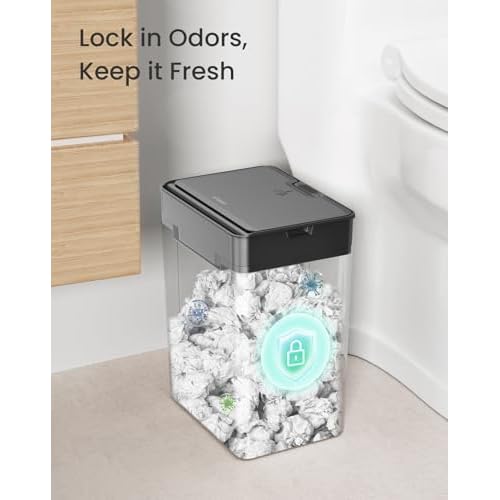 Cesun 4 Gallon Bathroom Trash Can with Lid, Small Automatic Trash Can, Touchless Motion Sensor Garbage Can, Black Plastic Waste Basket for Bathroom, Bedroom, Toilet, Office, Rv
