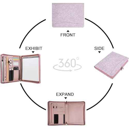 Embossed PU Leather Portfolio for Women,Professional Organize 3-Ring Padfolio with A4 Notepad Holder,Professional Business Document Organizer for Women (Purple)