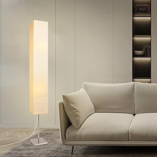 HonoDing CX00015 59'' Tall Paper Floor Lamp, Japanese Style with White Paper Shade and Chrome Base, On/Off Foot Switch - Ideal for Living Room and Bedroom Decor (2-PK)