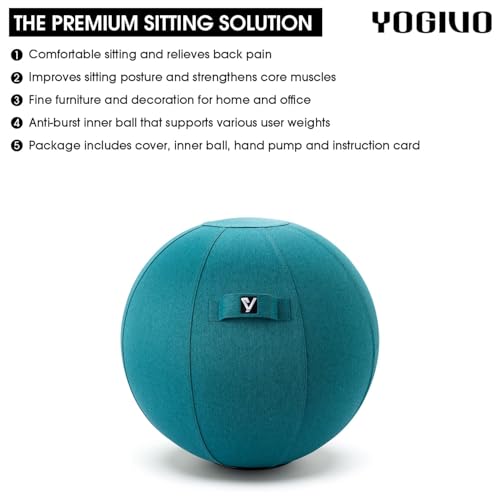 YOGIVO Ocean Blue 24in Sitting Ball Chair — Ergonomic Office & Home Balance Ball with Handle