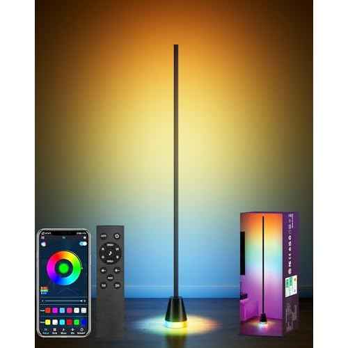 Corner Floor Lamp, Smart RGB LED Corner Lamp with App and Remote Control, 172 LED Light Beads and 16 Million Colors Changing Standing Lamps with Music Sync for Living Room, Bedroom, Gaming Room, Black