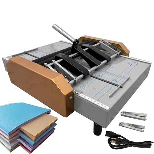 Automatic Booklet Maker & Folding Machine 110V Professional Desktop Booklet Stapler 17 Sheet 80G Paper Capacity 5 Stapling Positions Dual Action Binding Folding for Book and Paper