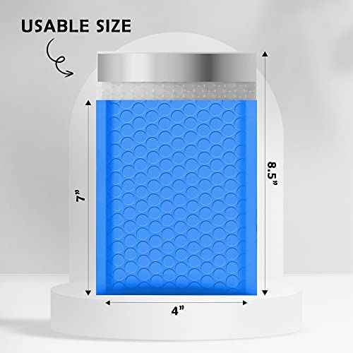 Yens Poly Bubble Mailers 4x8 50 Pack Blue Waterproof Self Seal Adhesive Shipping Bags, Cushioning Padded Envelopes for Shipping, Mailing, Packaging Usable 4x7