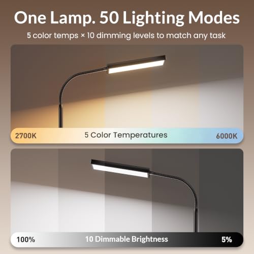 LEPOWER Black Desk Lamp - 800 Lumens Eye-Caring LED with Dimmable & Flexible Gooseneck