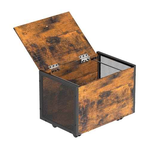 CADUKE Small File Cabinet on Wheels, Rolling File Cart with Lid, Hanging Filing Cabinets Organizer for Letter & Legal Size, Wooden Decorative File Box Under Desk for Home Office, Rustic Brown