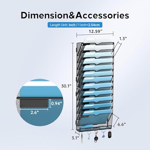 SUPEASY Black 13-Tier Hanging Wall File Organizer with Hooks - Office Storage