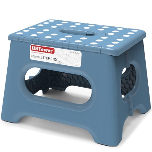 HBTower 9 Inch Folding Step Stool Blue 600 LBS Capacity Safety Lock