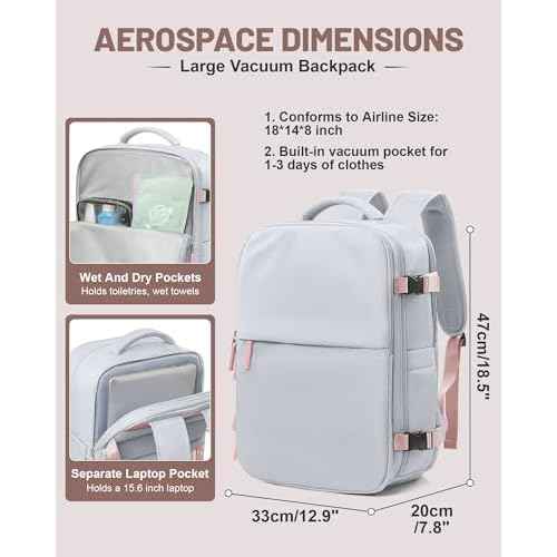 Vacuum Backpack With Pump Large Travel Laptop Backpacks For Women Men Carry On Backpack Vacpack Backpacks With Vacuum Compression Grey