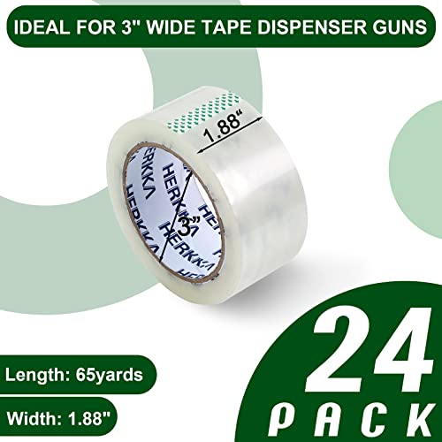 HERKKA 24 Pack Heavy Duty Clear Packing Tape 1.88in x 65yds for Shipping & Moving