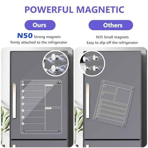 Acrylic Meal Planner Magnetic Menu Board for Kitchen Fridge, 13"x9" Clear Weekly Calendar Planning Board Noteboard Refrigerator Dry Erase Board to Do/Grocery/Shopping Lis Includes 6 Markers