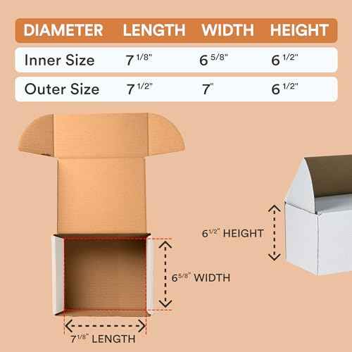BOX USA Deluxe Shipping Boxes, 7 1/2"L x 7"W x 6 1/2"H, 25-Pack - White Box Mailers for Packaging, Storage, Gifts or Bulk Business Orders
