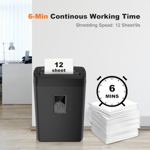 Bonsaii 12-Sheet Cross Cut Paper Shredder All Black Large Heavy Duty Home Office Security P-4