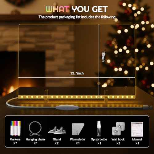Glow Led Note Board for Kids, 13"x10" Acrylic Drawing Board with 7 Color Modes, Birthday Thanksgiving Christmas Gifts for 5-12 Year Old Girls Holiday Trend Gift, Includes Invisible Stand, Hanging Kit