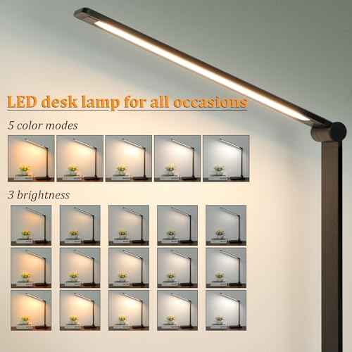 LED Desk Lamp with USB Ports,Touch Desk Lamps for Home Office with 5 Color Modes,3 Brightness Desk Light with Small Night Light,Reading Lamp Table Lamp for Bedroom Bedside Study Black £¨with adapter£©