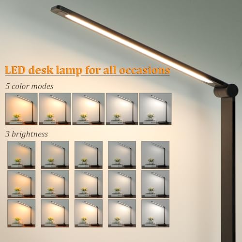 Dott Arts Black LED Desk Lamp with USB Ports, Touch Dimmable, 5 Modes, Foldable