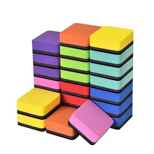 24 Pack Square Magnetic Whiteboard Erasers, Mini Dry Erase Board Erasers for Kids and Students, 8 Color