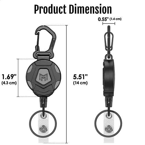 MNGARISTA 2-Pack Retractable Keychain, Heavy Duty Carabiner Badge Holder, Tactical ID Badge Reel Key Chain with 31.5¡± Steel Retractable Cord, 8.0 oz