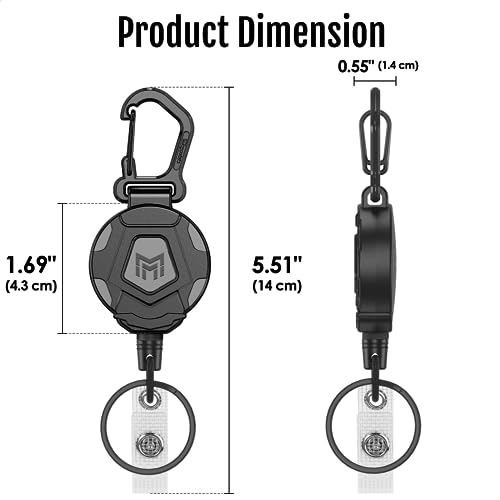 MNGARISTA 2-Pack Heavy Duty Retractable Keychain with 31.5” Steel Cord, Carabiner Badge Reel
