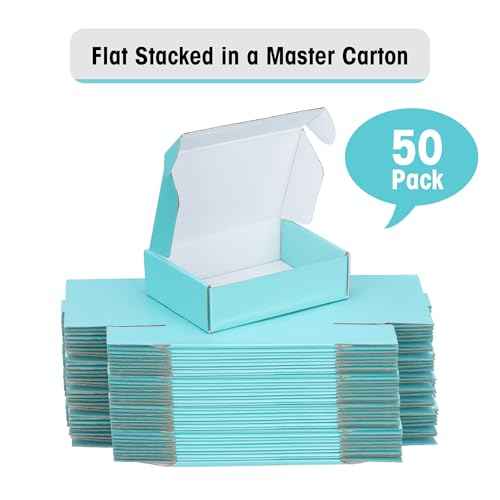 FARRAY 50 Pack of 7x5x2 Inches Small Shipping Boxes, Durable Corrugated Cardboard Boxes for Shipping, Gift, Mailing and Packaging, Teal