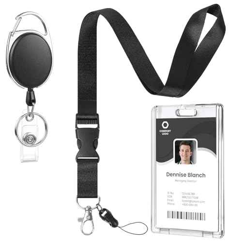 Lanyards for ID Badges Retractable ID Badge Holder with Breakaway Lanyard Heavy Duty Badge Reel with Acrylic ID Card Holders for Work Office Teacher