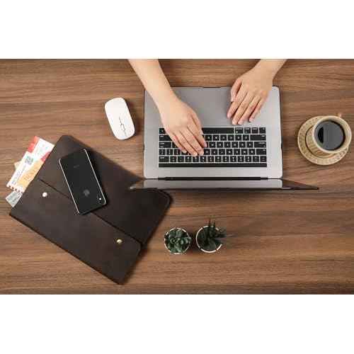 Leather Tablet Sleeve - 11/12.9/13 Inch iPad Pro Sleeve, Document Holder Folio File Holder, Genuine Leather iPad Case for Protection and Style-Dark Khaki