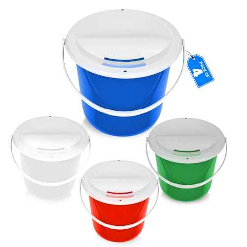 Plastic coin collection Bucket with removable lid and handle charity donation collection money box pail for fundraising with top slot for tickets raffles and money 7.5"Hx8.3"Diameter(multicolor)4 pack