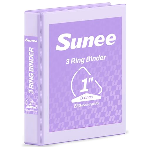 SUNEE 1 Inch Light Purple D Ring Binder 3-Ring PVC-Free 8.5x11 Inch, 1 Pack