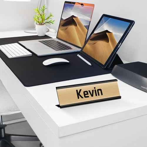 LEIFIDE 12 Pack Aluminum Name Plate Holder for Desk 2 x 8 Inch Blank Name Plates Office Business Desk Holder Desktop Table Display for Back to School Business Office Meeting Teacher Classroom(Black)
